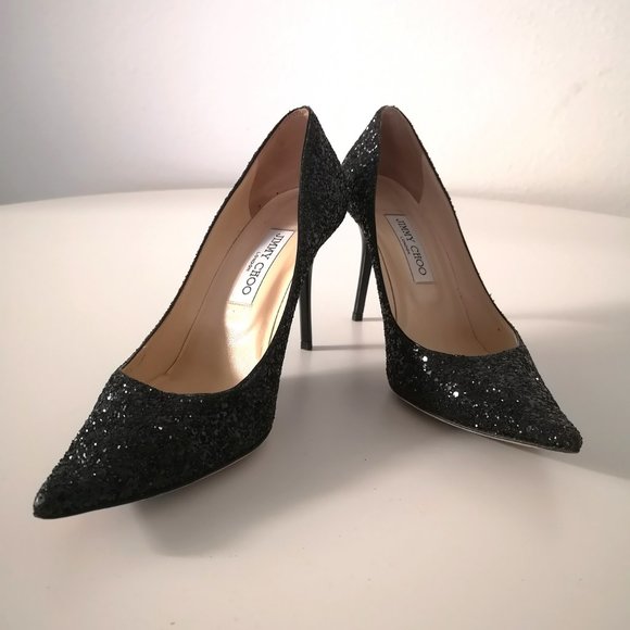 JIMMY CHOO Anouk glitter-finished leather pumps - Picture 2 of 8